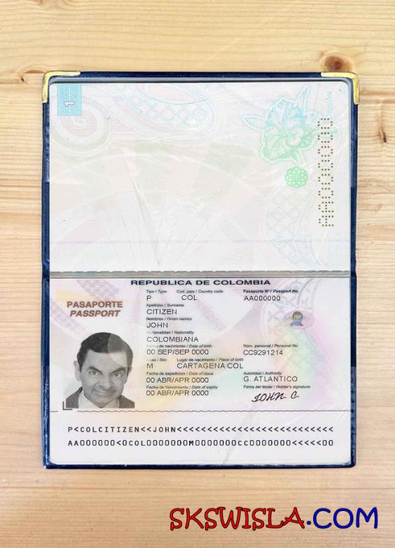 Kolumbia paszport (2018-2018) wygląd zdjęcia pliki PSD, skan i fotografowany obraz